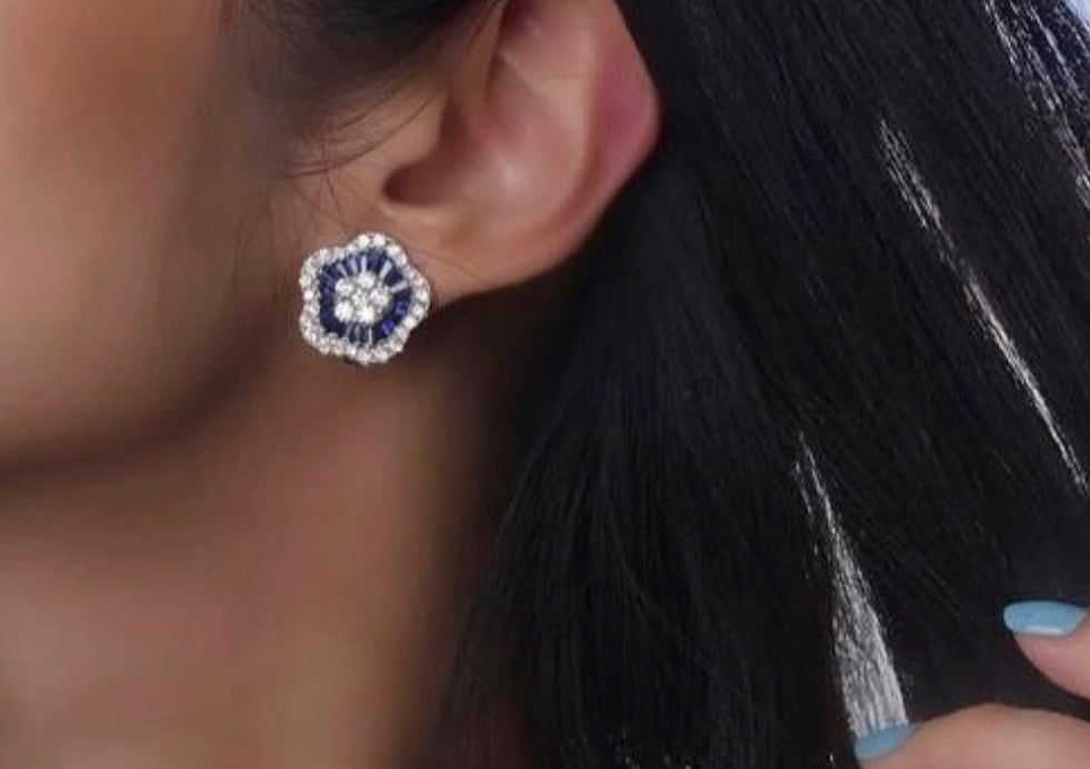 Sapphire and Diamond Flower Earrings