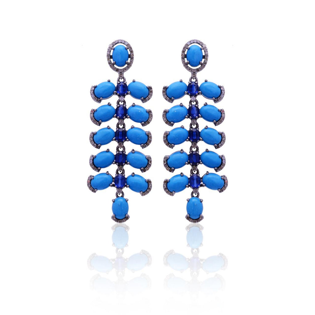 Turquoise, Kyanite Diamond Drop Earrings