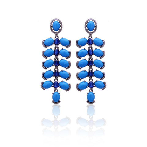Turquoise, Kyanite Diamond Drop Earrings