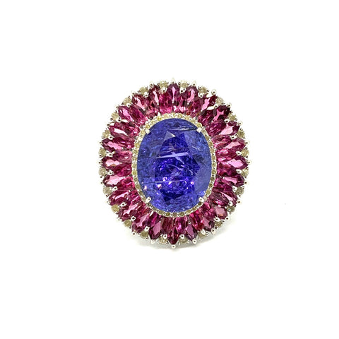 Tanzanite Diamond and Pink Tourmaline Statement Ring