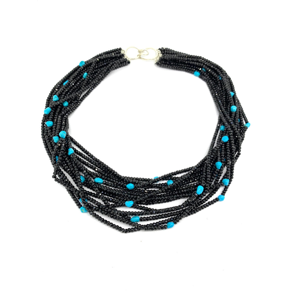 Black Spinel with Turquoise Nuggets Necklace