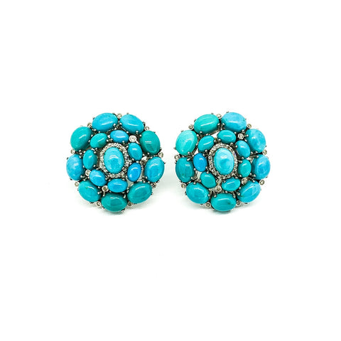 Natural Turquoise and Diamond Earrings