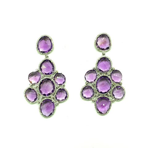 Slice Faceted Amethyst And Diamond Earrings