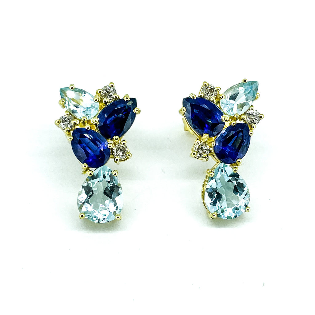 Blue Topaz, Kyanite, and Diamond Earrings