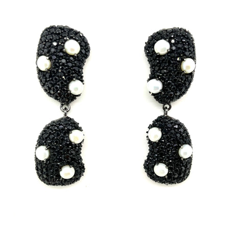 Black Spinel and Pearl Earrings