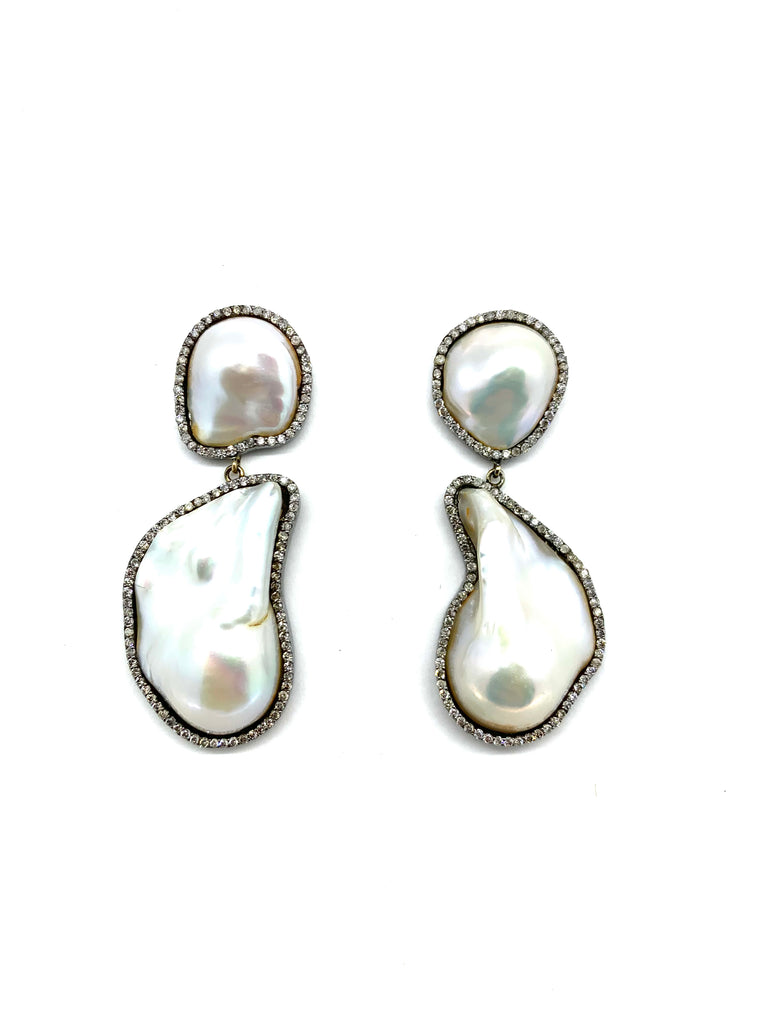 Chic Baroque Pearl and Diamond Drop Earrings