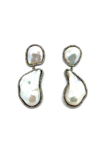 Chic Baroque Pearl and Diamond Drop Earrings