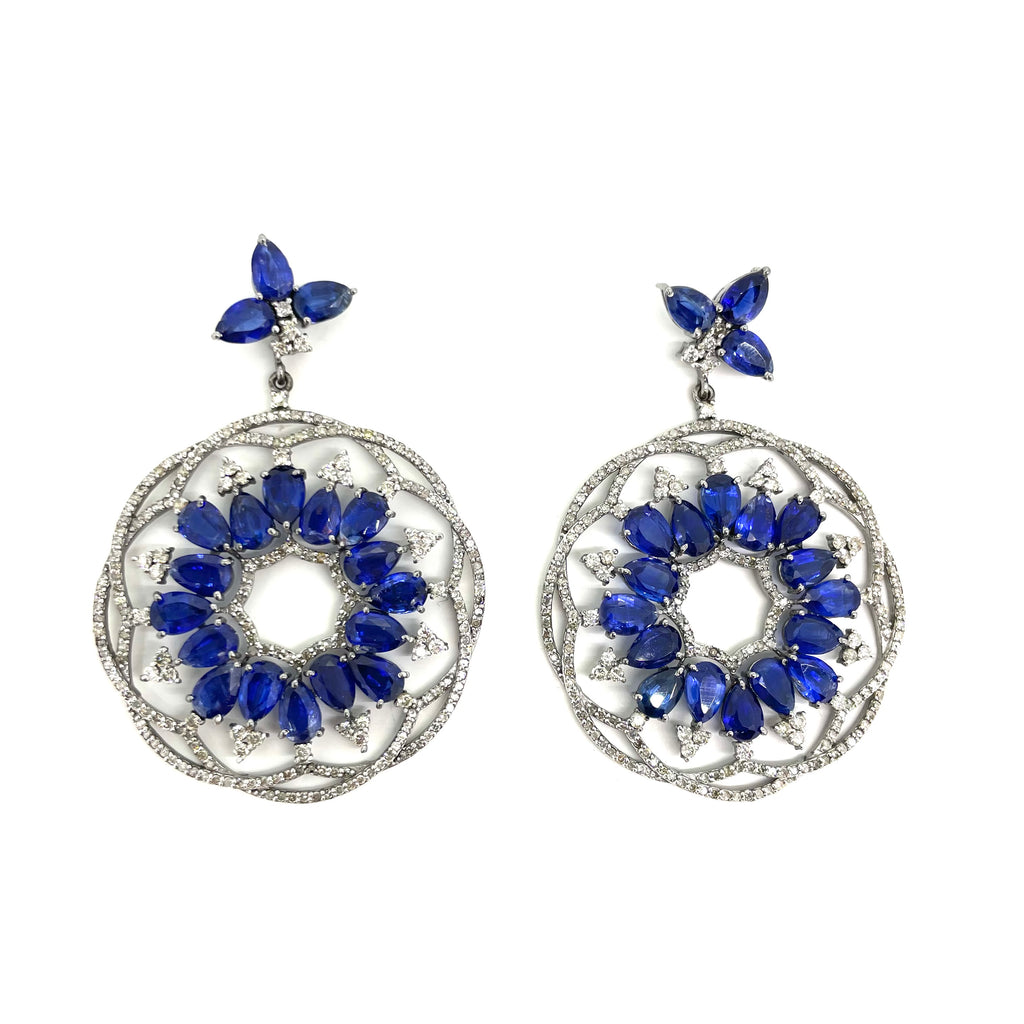 Diamond and Kyanite Circle Earrings