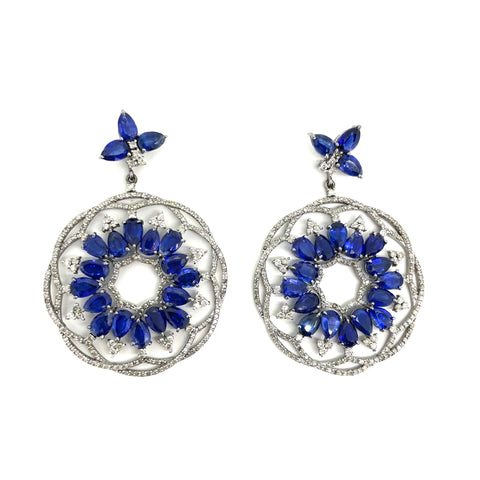 Diamond and Kyanite Circle Earrings