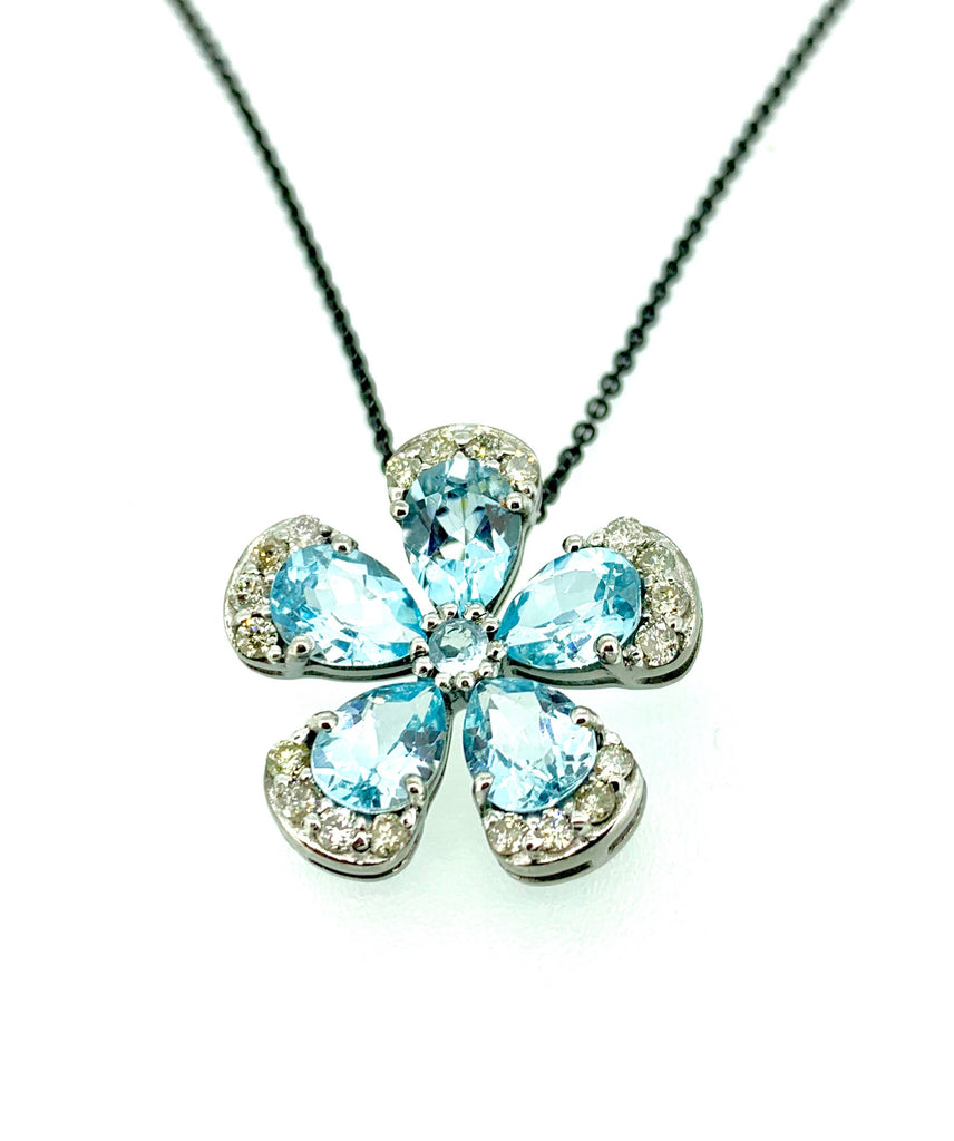 Blue Topaz and Diamond Pansy Pendant