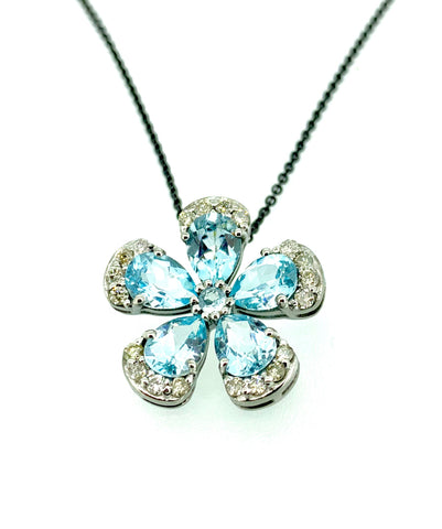 Blue Topaz and Diamond Pansy Pendant