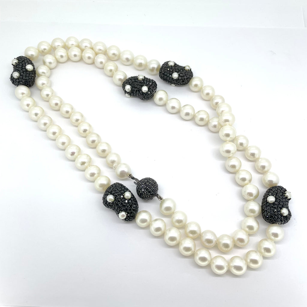 Pearl Necklace with Five Black Spinel and Pearl Accents