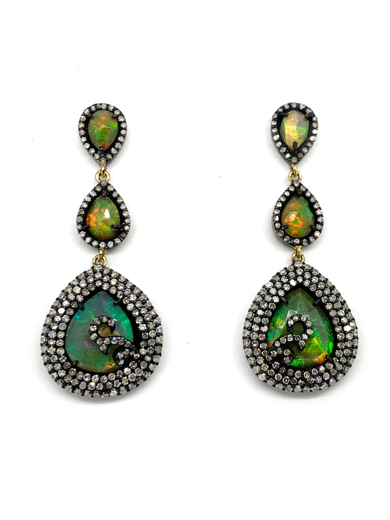 Beautiful Australian Opal and Diamond Earrings