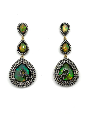 Beautiful Australian Opal and Diamond Earrings