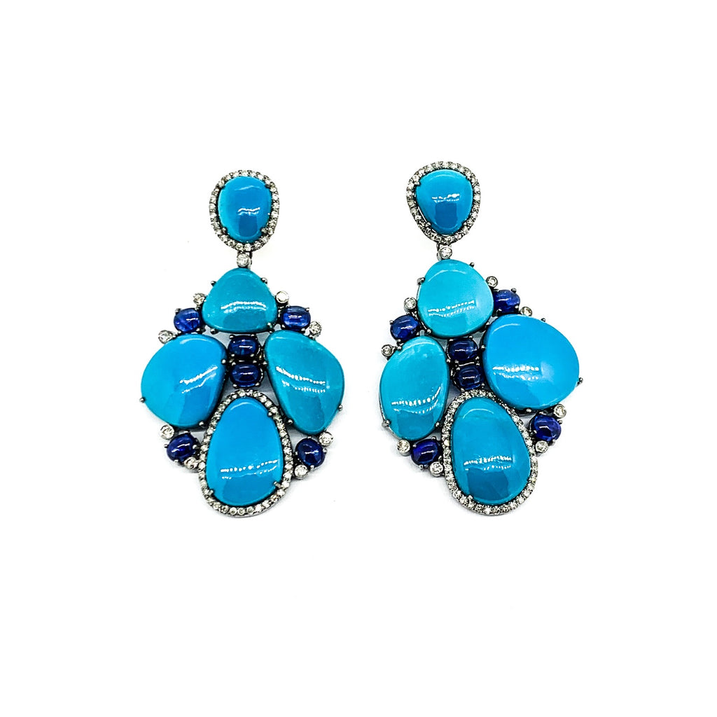 Turquoise , Kyanite and Diamond Earrings