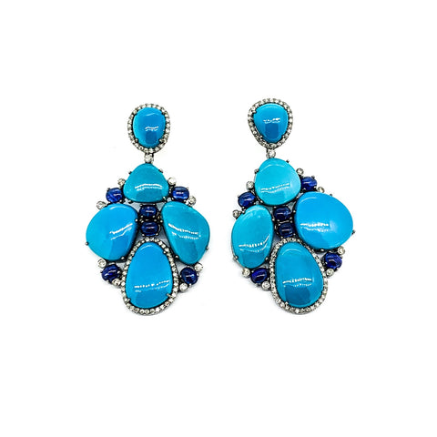 Turquoise , Kyanite and Diamond Earrings