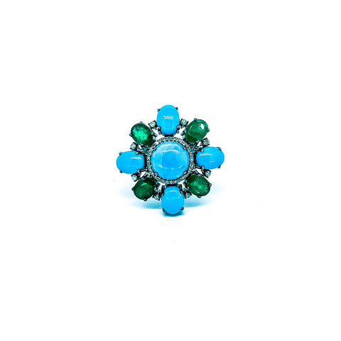 Turquoise , Emerald and Diamond Ring