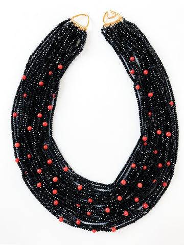 Black Spinel and Coral Layered Necklace
