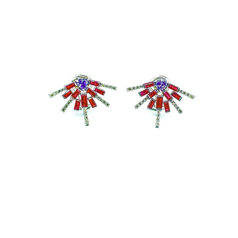 Ruby Diamond and Tanzanite Earrings