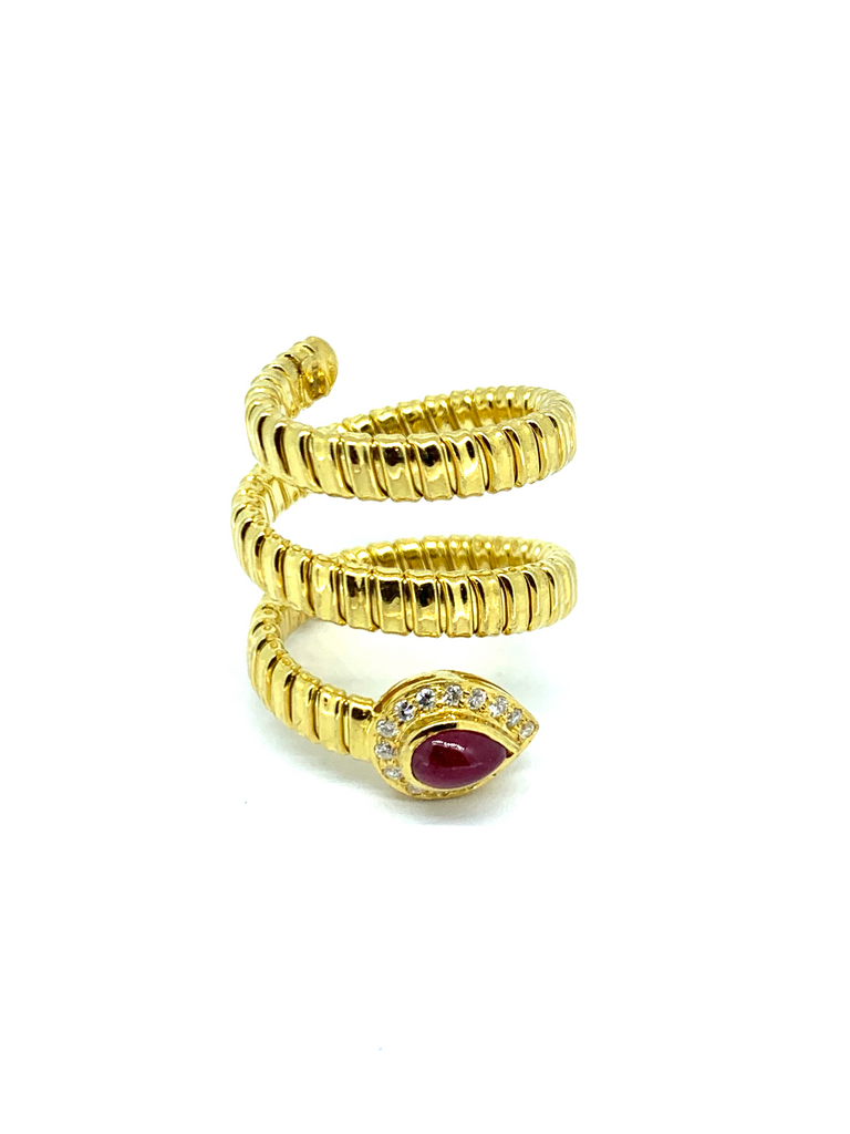 Vintage Bulgari Serpenti Tubogas diamond and ruby ring