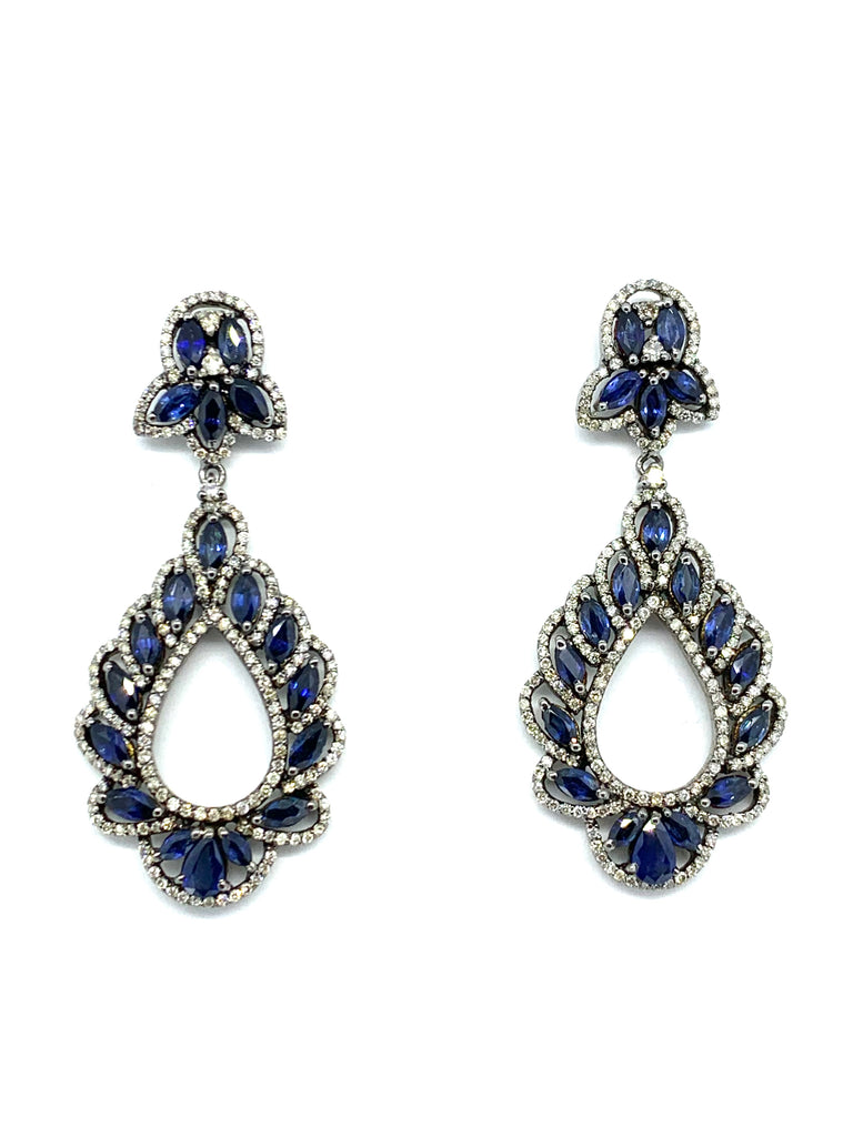 Blue Sapphire and Diamond Earrings