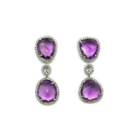 Slice Cut Amethyst and Diamond Earrings