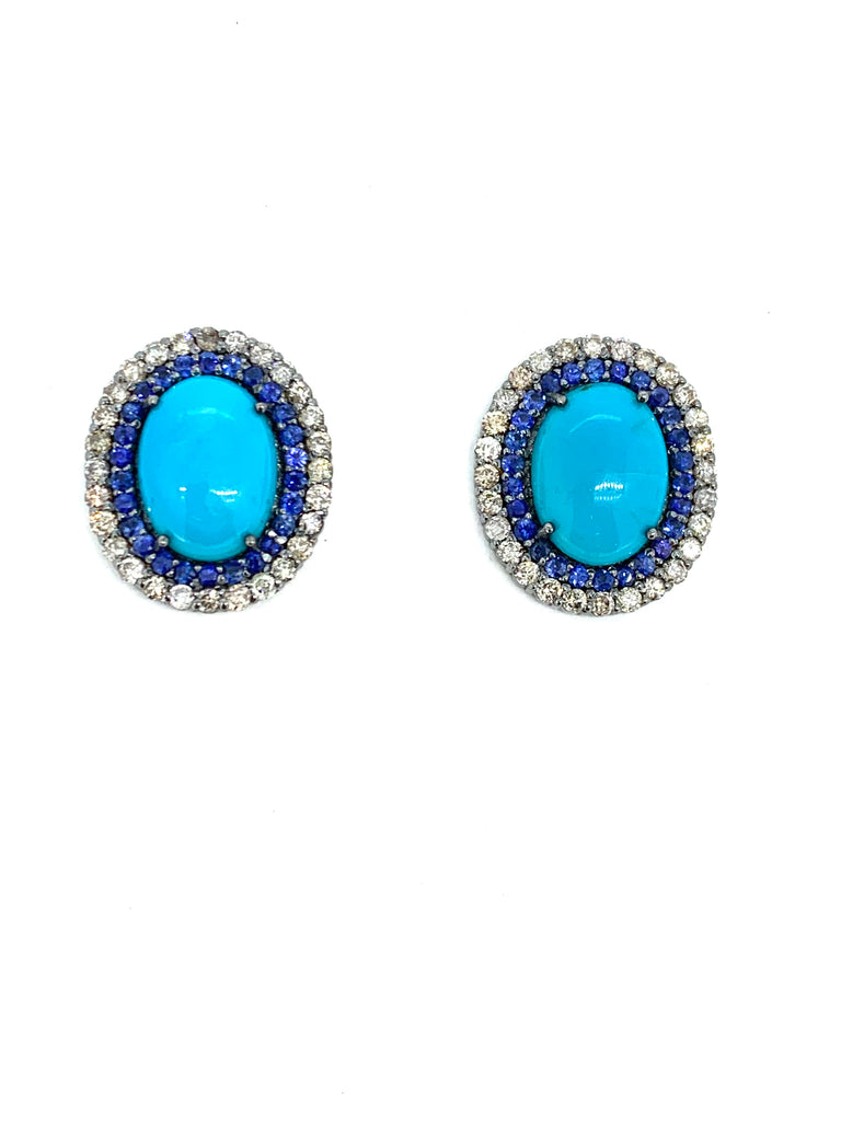 Turquoise ,Sapphire and Diamond Earrings