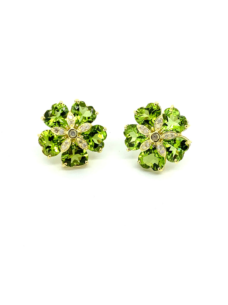 Heart Shape Peridot and Diamond Earrings