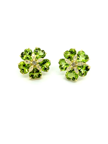 Heart Shape Peridot and Diamond Earrings