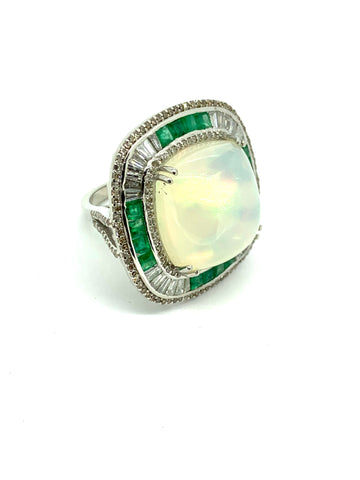 Opal ,Emerald and Diamond Ring