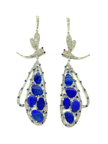 Dramatic Dragonfly Opal and Diamond Earrings
