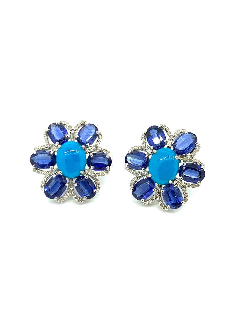 Turquoise ,Kinite And diamond Earrings