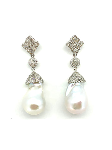 Diamond and Baroque Pearl Earrings