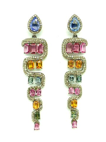 Spectacular Multicolor Sapphire and Diamond Earrings