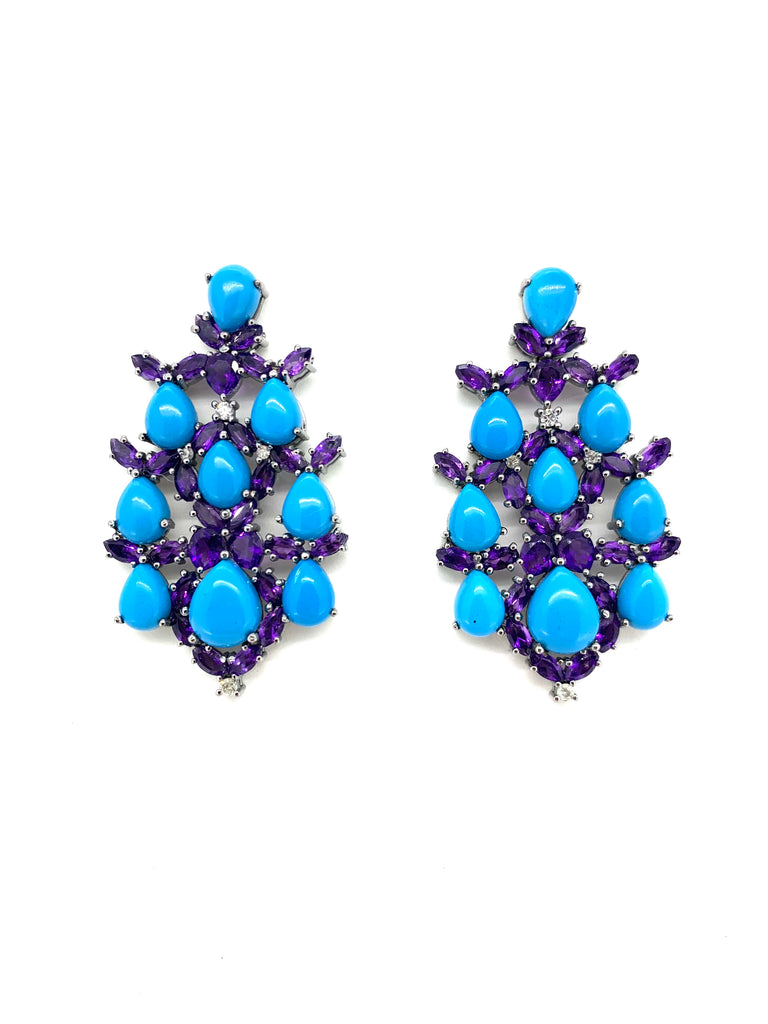 Turquoise ,Amethyst and Diamond Earrings