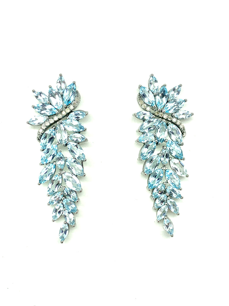 Blue Topaz and Diamond Cascading Earrings