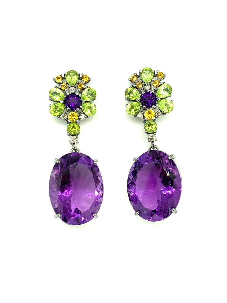 Ameythist Peridot,and Citrine Earrings