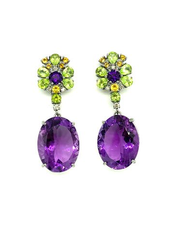 Ameythist Peridot,and Citrine Earrings