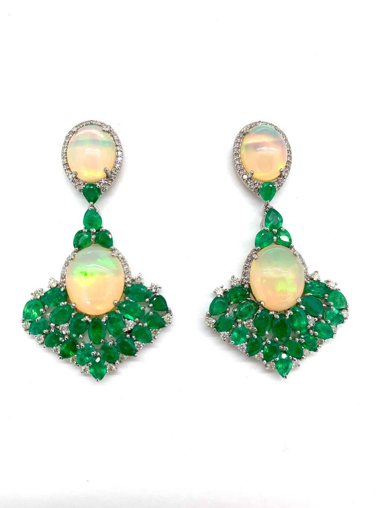 Opal ,Emerald and Diamond Earrings