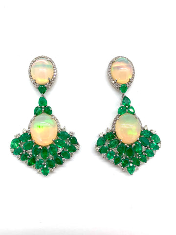 Opal ,Emerald and Diamond Earrings