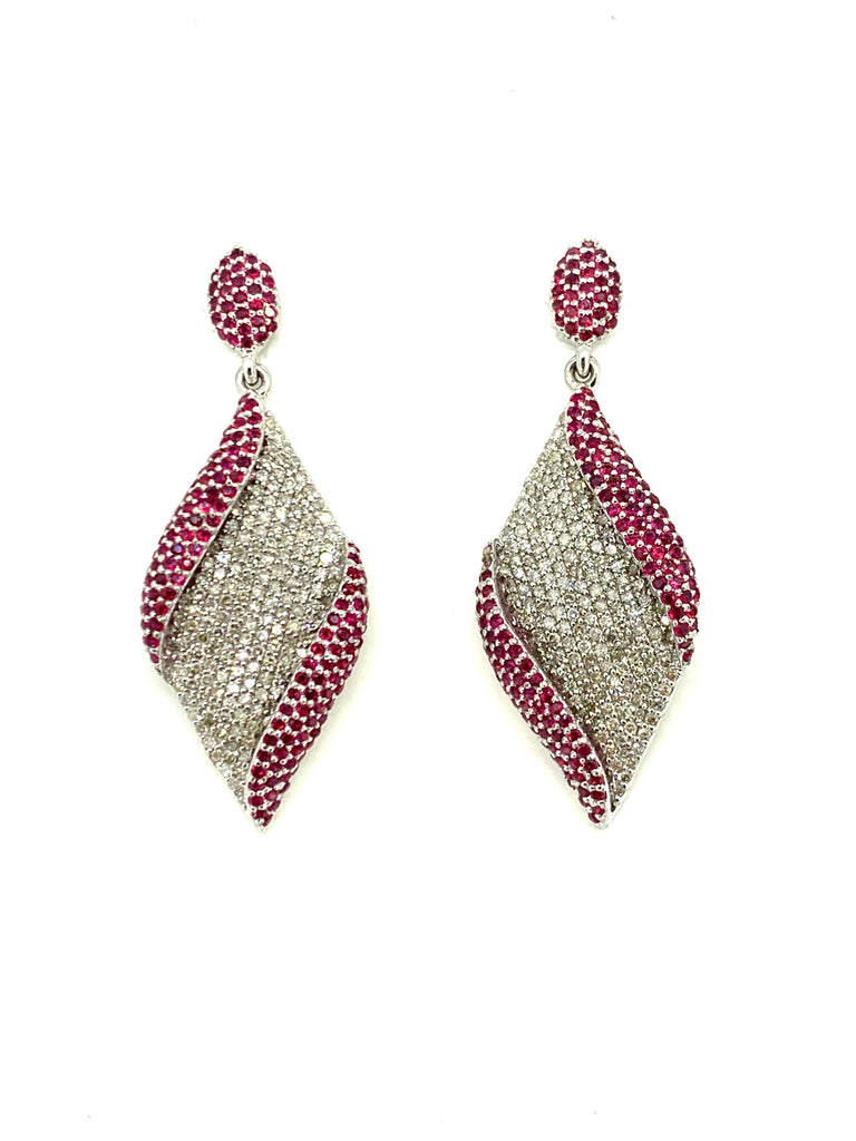 Ruby and Diamond Leaf Earrings