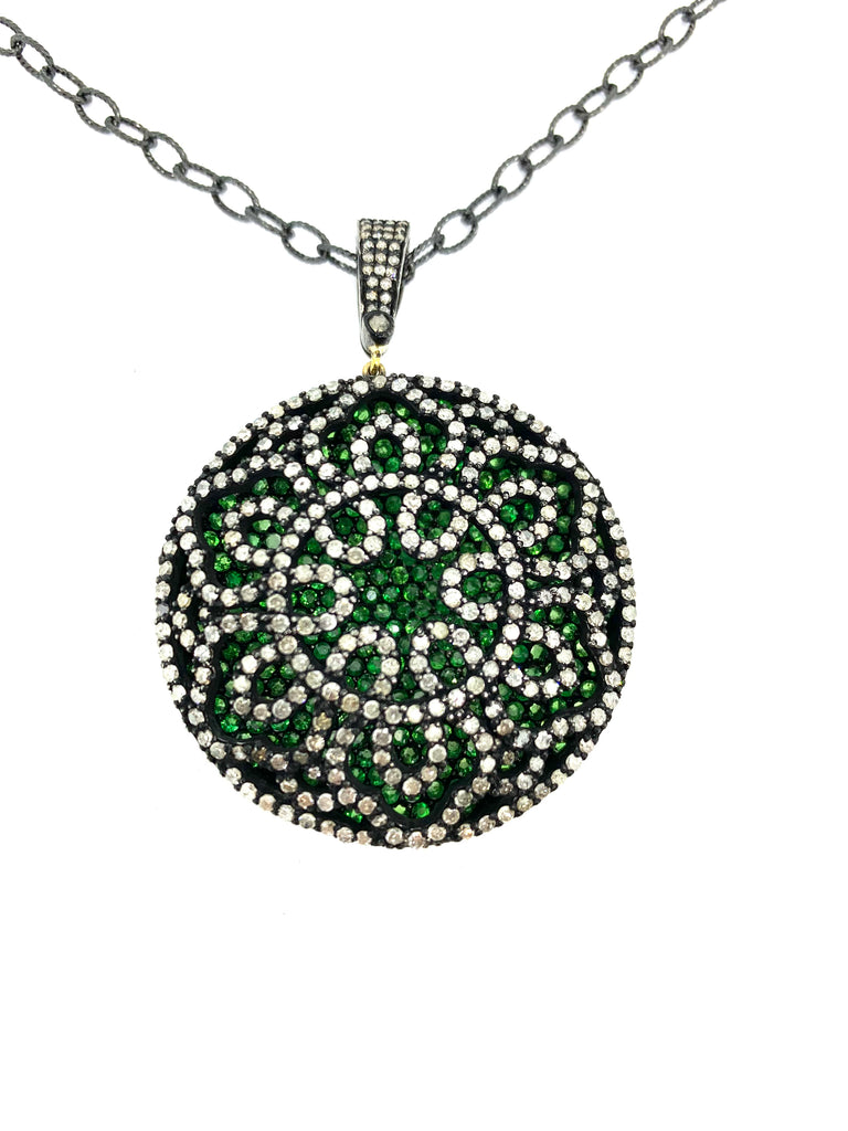 tsavorite and Diamond two dimensional Pendant