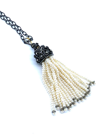 Diamond And Pearl Tassel Pendant