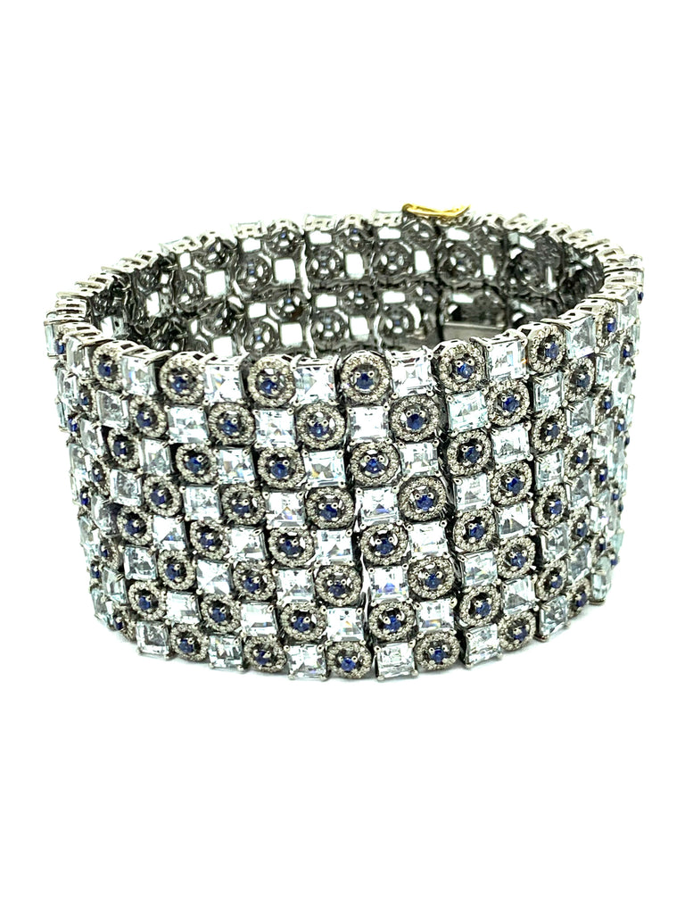 Beautiful Aquamarine,Sapphire And Diamond Statement Bracelet