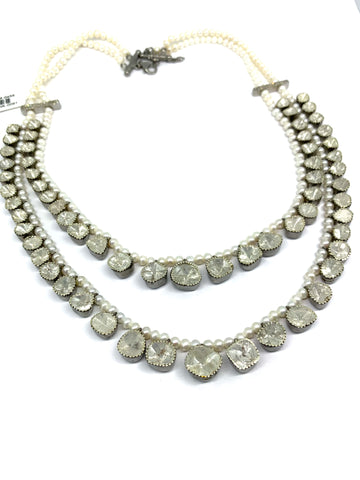 Two Row Rose Diamond and Pearl Necklace