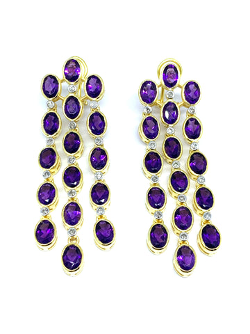 Amethyst and Diamond Waterfall Earrings