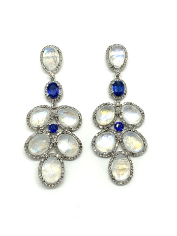 Moonstone , Kyanite and Diamond Earrings