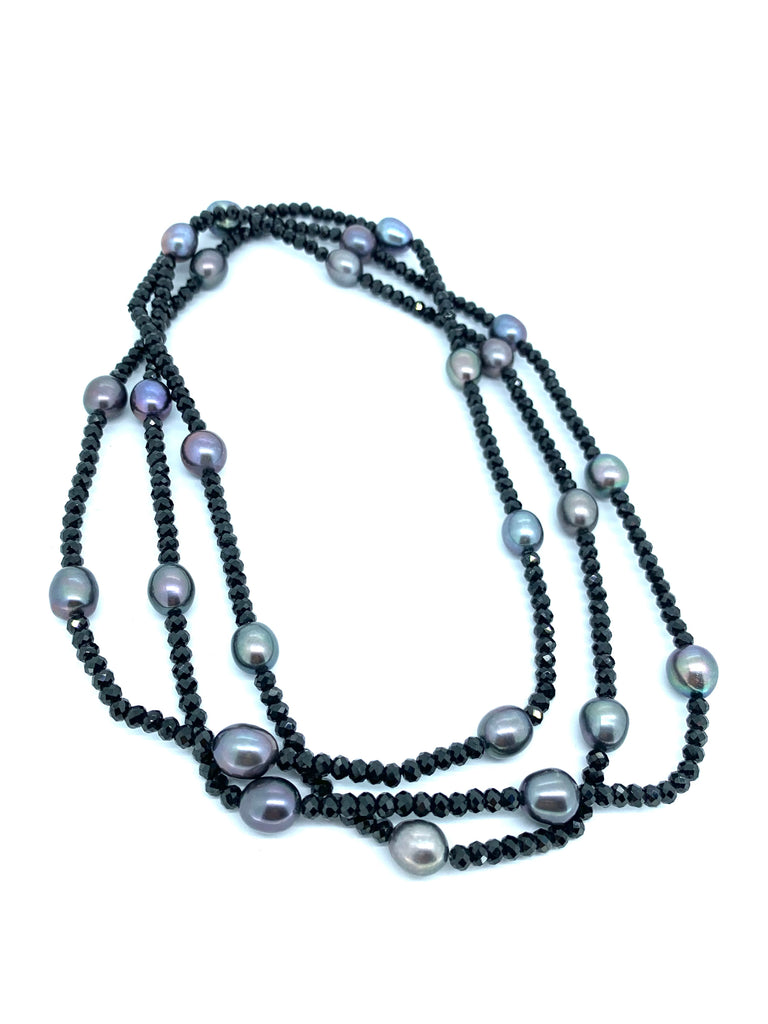 Black Spinel , Black Baroque pearl Rap Necklace