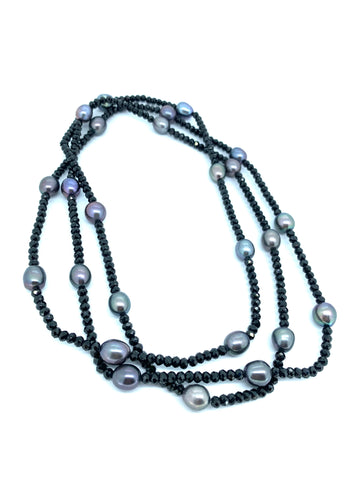 Black Spinel , Black Baroque pearl Rap Necklace