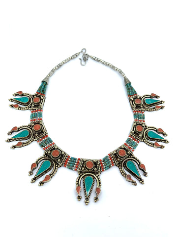 Tebetan Turquoise and Coral Necklace